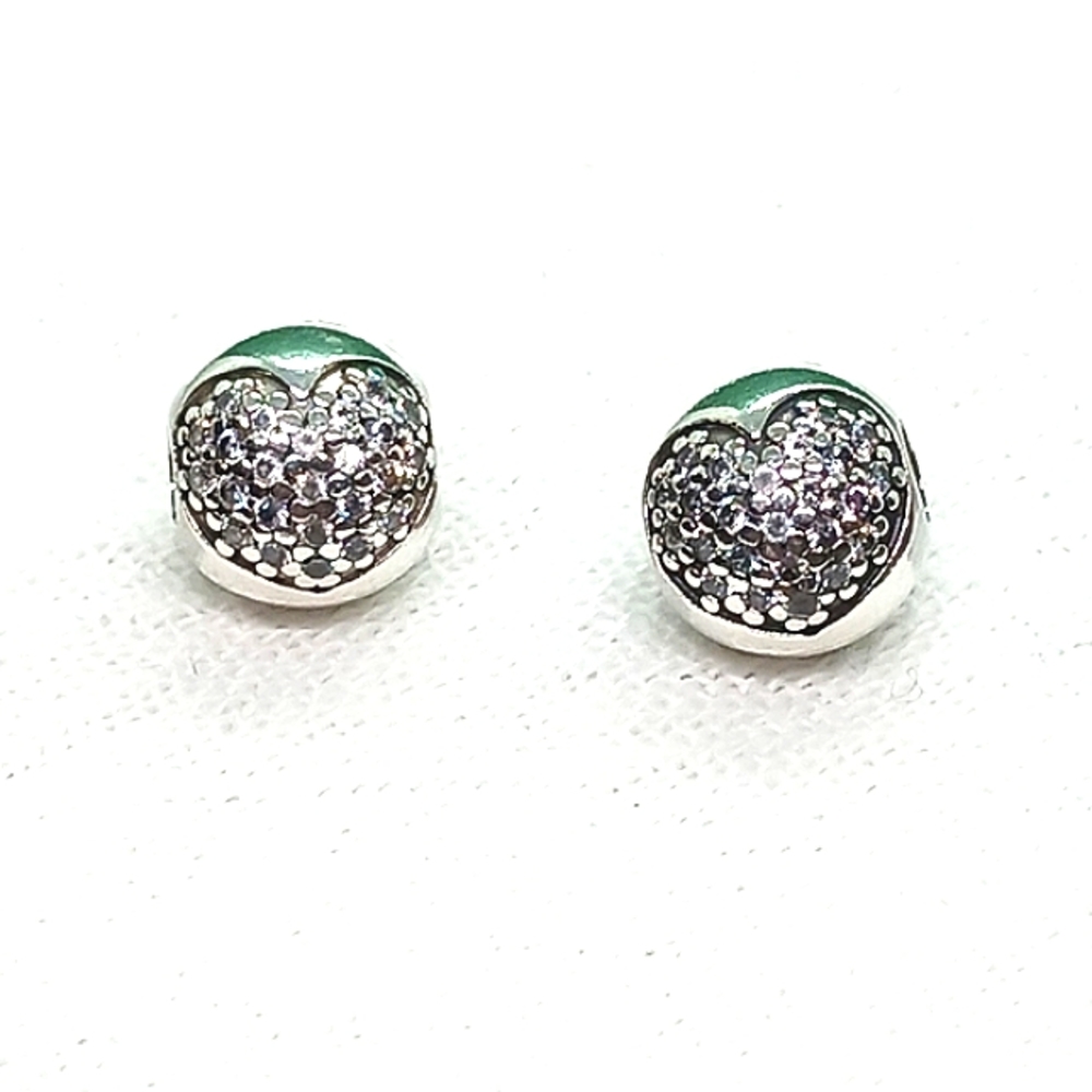 Pandora Clear Pave Heart Sterling Silver Clips - Picture 7 of 8